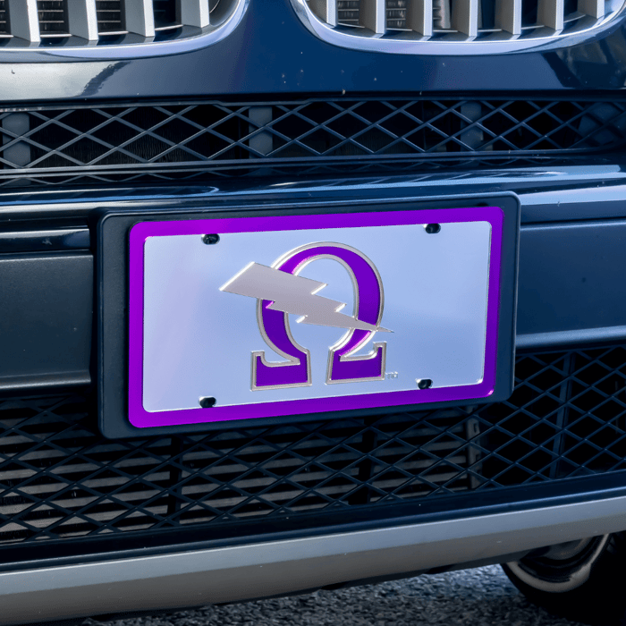 Omega Psi Phi License Plate with Bolt