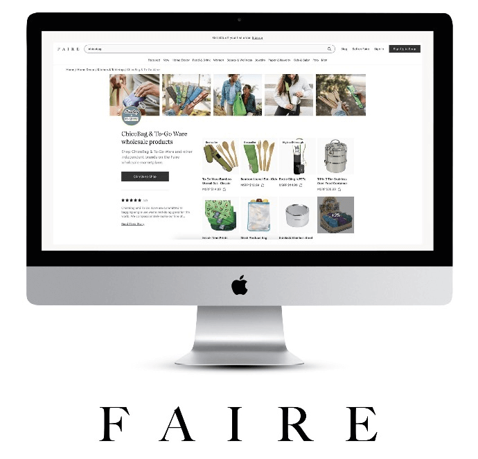 A computer monitor showing one of CHicobag's distributors Faire.com 