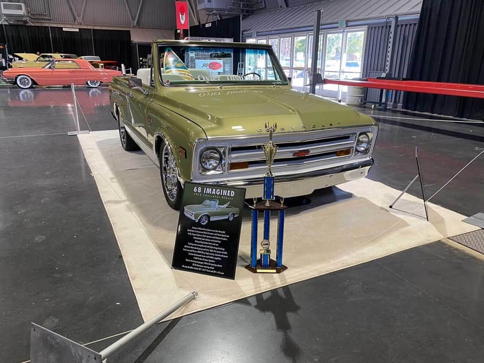 68 Imagined on display at 2023 Autorama with award placard in front.