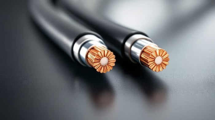 LMR-300 and LMR-600 low-loss 50-ohm coaxial cables side by side with cut ends showing copper center conductor and foam dielectric