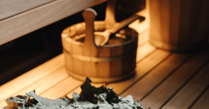 close-up of dry sauna accessories