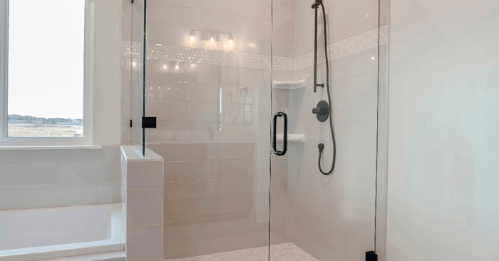glass shower doors for tubs in a bathroom shower stall