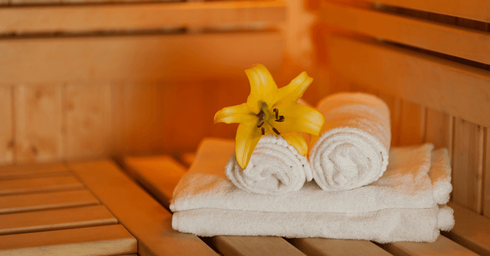 island spa sauna prep with towels