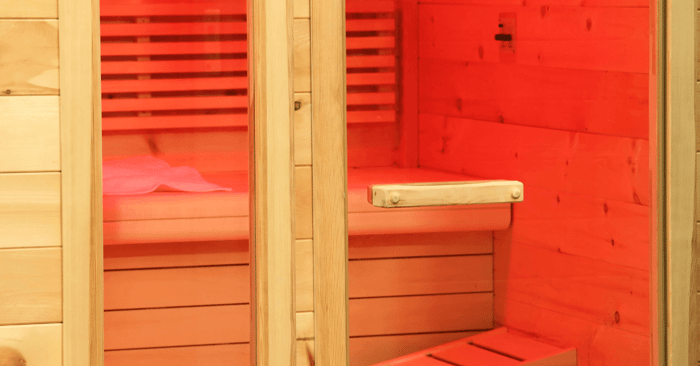outdoor infrared sauna looking red