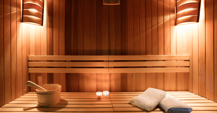 sauna outdoor lighting shown from an internal sauna view