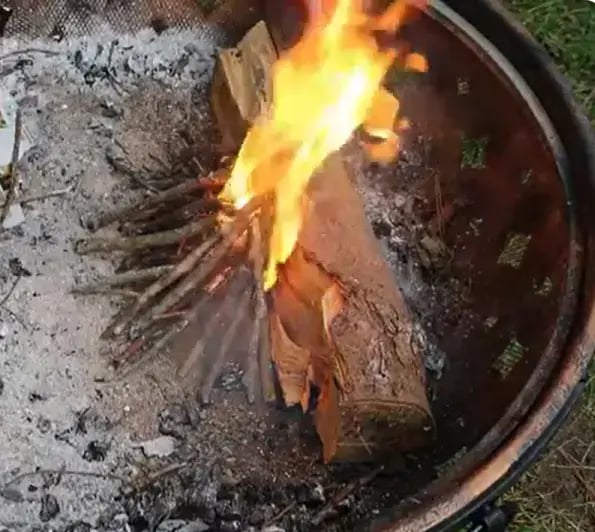 fire pit lit using lean to method
