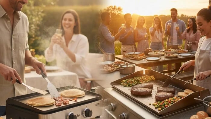 people cooking outdoors using an outdoor grill by le griddle or blackstone