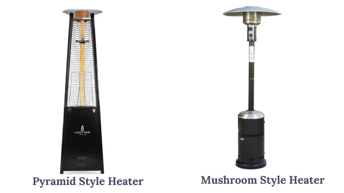 pyramid and mushroom style outdoor propane patio heater side by side comparison