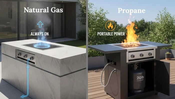 outdoor korean bbw table in natural gas and propane, side by side comparison
