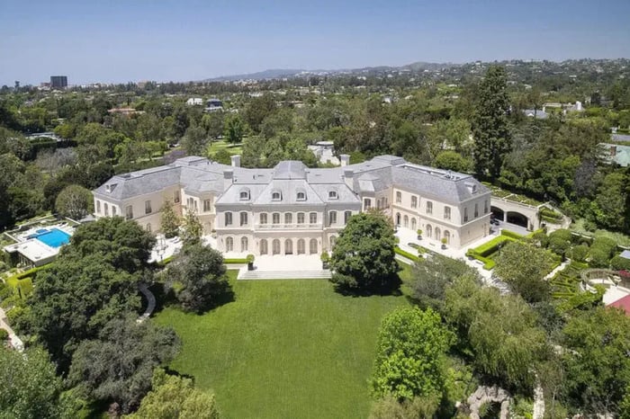 The Manor, a palatial estate in Holmby Hills, Los Angeles, showcasing its impressive size and architectural details.