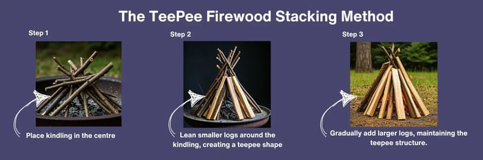 how to stack firewood using teepee method step by step