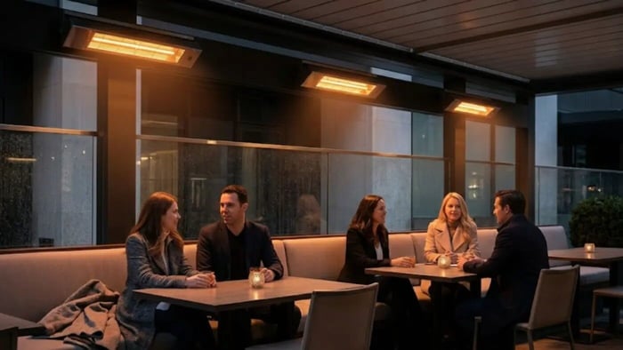 wall mounted patio heater in a restaurant 