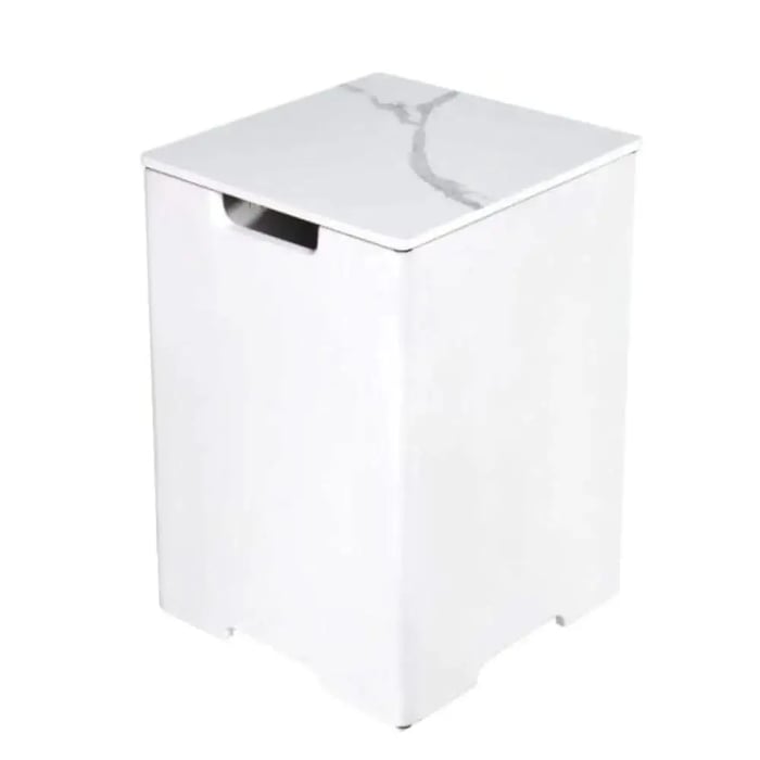 Elementi Plus Square Concrete Tank Cover, a white square tank cover with a marble-patterned top, featuring a handle cutout, shown on a white background.