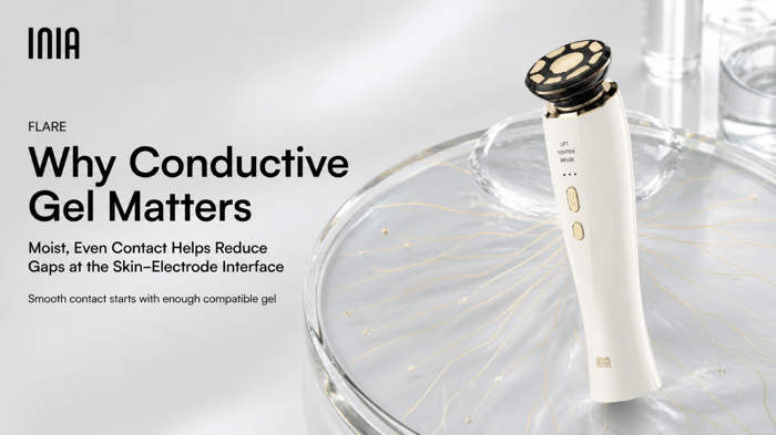 INIA FLARE beside the message that moist, even contact helps reduce gaps at the skin-electrode interface