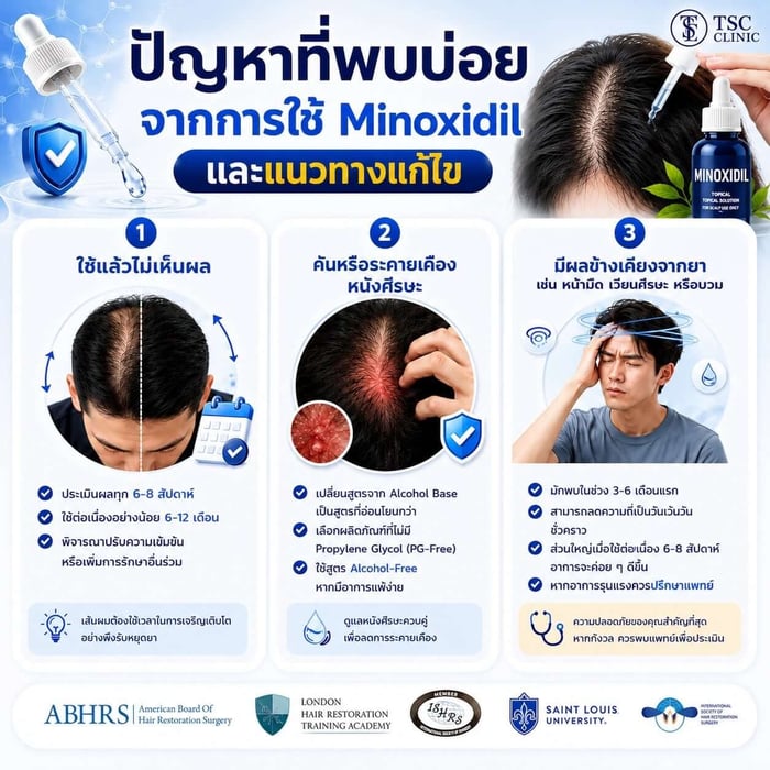 ภาพสรุปปัญหาที่พบบ่อยจากการใช้ Minoxidil