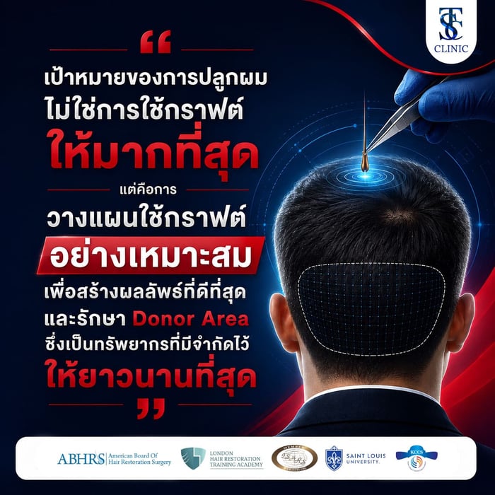 เป้าหมายของการปลูกผม ไม่ใช่การใช้กราฟต์ ให้มากที่สุด แต่คือการ วางแผนใช้กราฟต์ อย่างเหมาะสม เพื่อสร้างผลลัพธ์ที่ดีที่สุด และรักษา Donor Area ซึ่งเป็นทรัพยากรที่มีจำกัดไว้ ให้ยาวนานที่สุด
