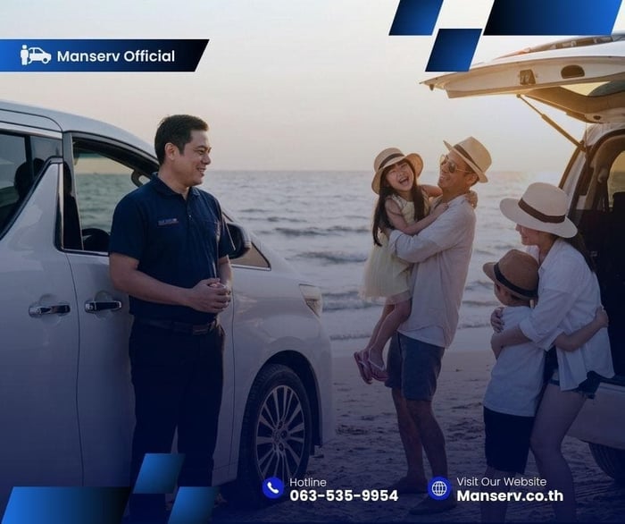 ภาพของครอบครัวที่ใช้บริการเหมารถพร้อมคนขับของ Manserv