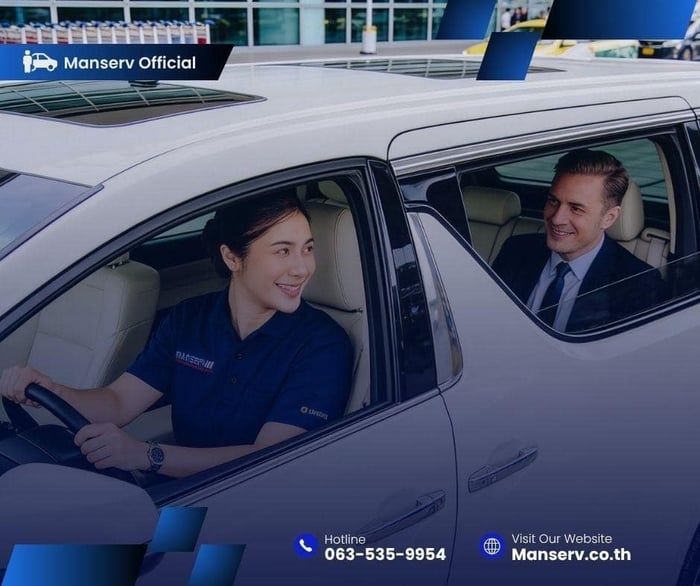 タイで運転手付きレンタカーを利用するビジネス客と、Manservのプロフェッショナルドライバーによる送迎サービス