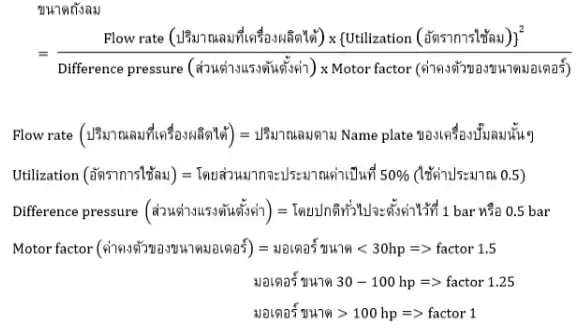 สูตรการคำนวณหาขนาดถังลมที่เหมาะสม‍‍