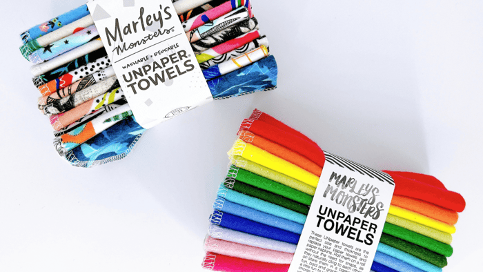 Marley's Monsters Unpaper Towels, reusable paper towels made from soft cotton flannel, stacked neatly to highlight their eco-friendly design and durability.