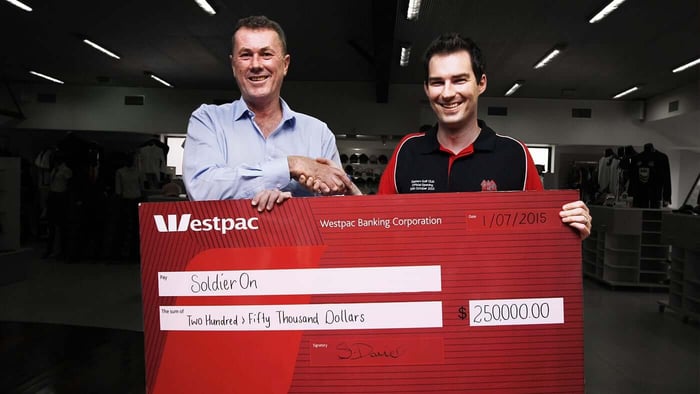 BrandNet's Stephen Davie presenting cheque to Soldier On
