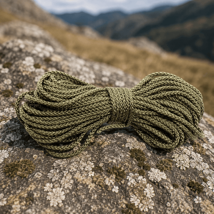 Contact Gear 10m Hoochie Cord laid out on rocky terrain