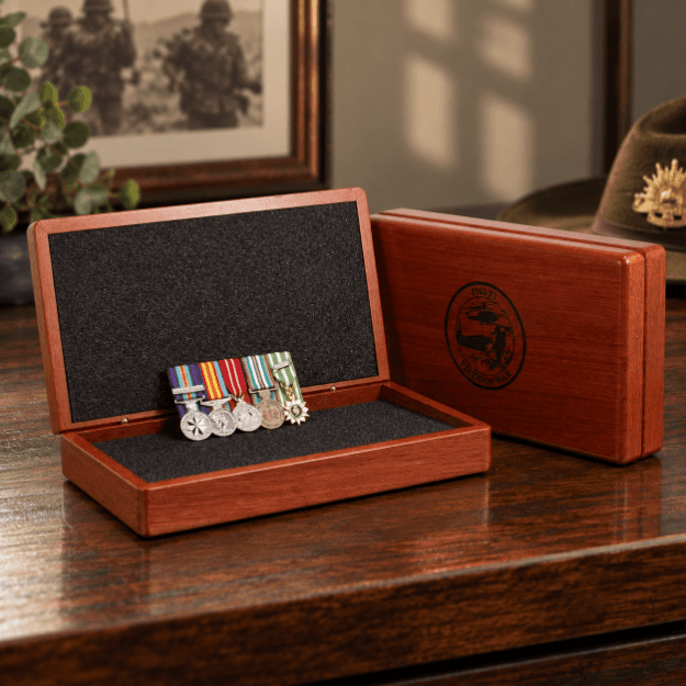 Miniature Court Mounted Vietnam Group 5 & Vietnam Jarrah Medal Case