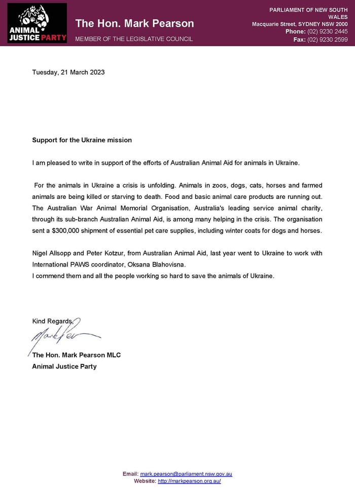 2023-03-21 Letter of support for Ukraine