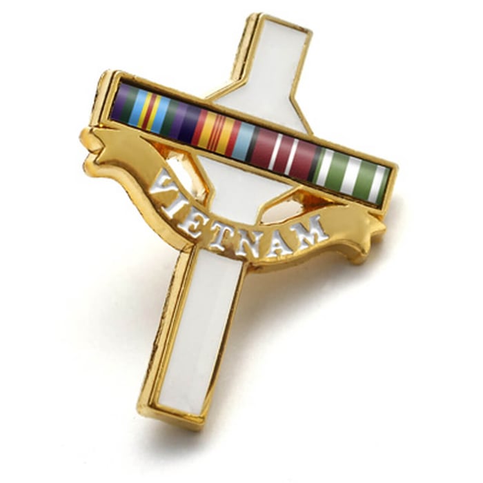 Long Tan Cross Lapel Pin on Card