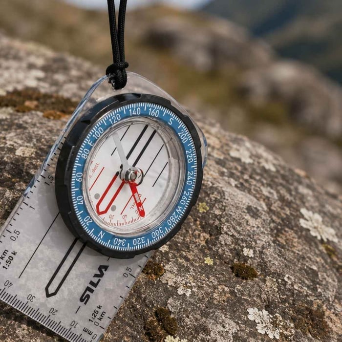 Silva Compass Field MS Compass hanging on its string attachment