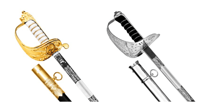 A close-up of a sword  Description automatically generated