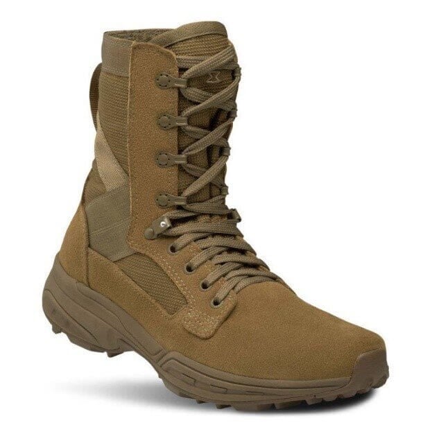 A brown boot with laces  Description automatically generated