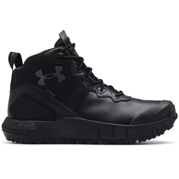 A black shoe with a white background  Description automatically generated