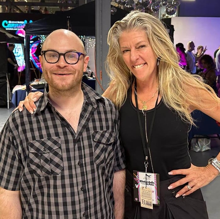 Loved meeting Adam on our panel, so glad he stopped by the Rockstar Blends booth after | Cannadelic 2024