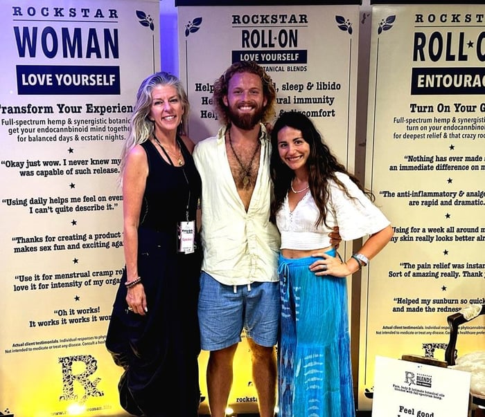 Heather with some of the beautiful people who stopped by the Rockstar Blends booth | Cannadelic 2024
