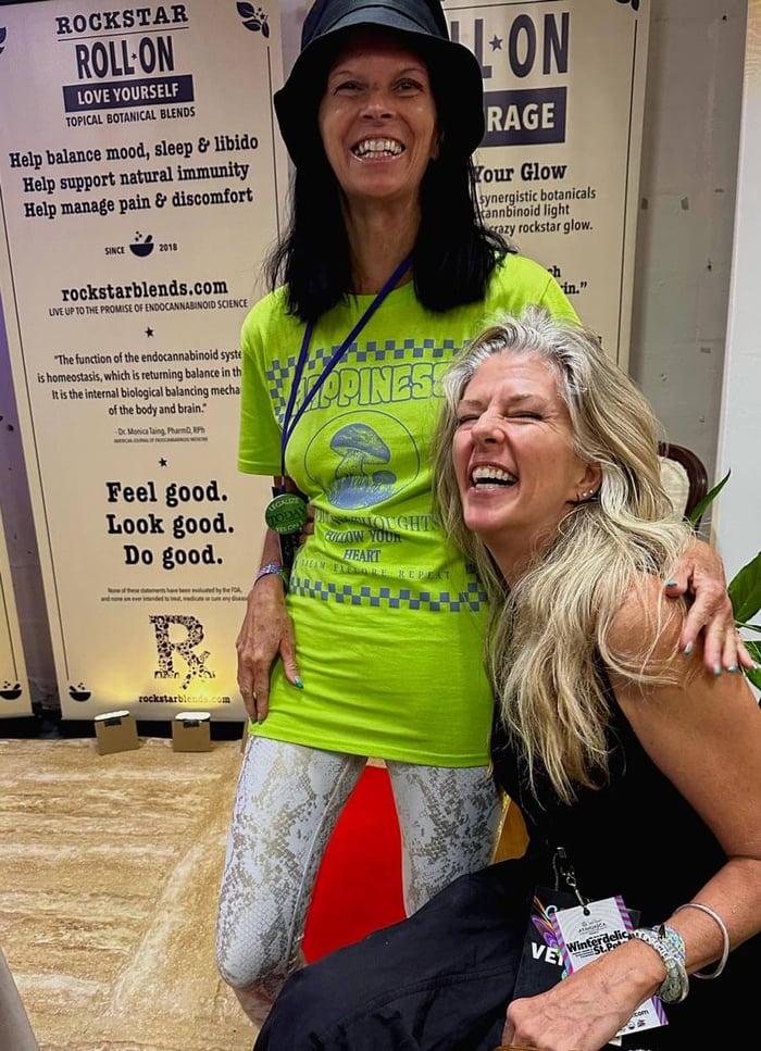 Heather with repeat client and Rockstar evangleist at the Rockstar Blends booth | Cannadelic 2024