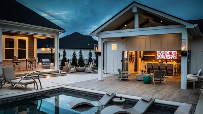 Swimming Pool Kitchen Outside The House Backyard Outdoor Kitchen