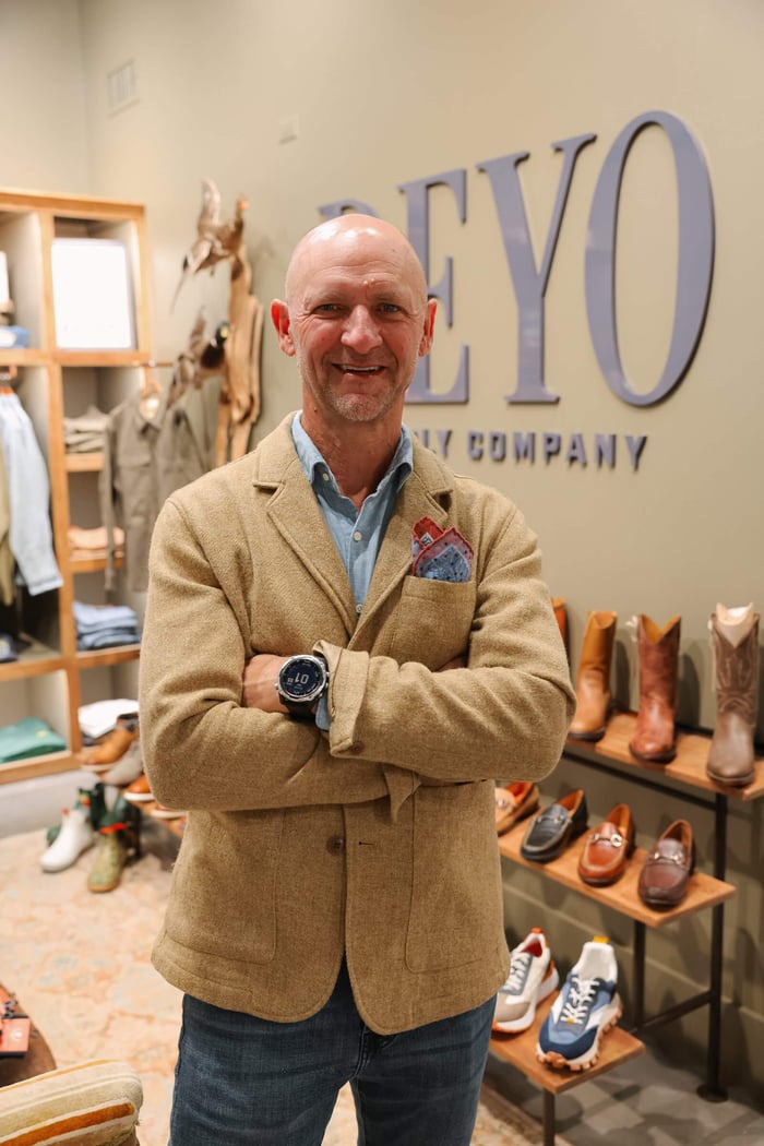 Don Charlet, standing in front of Deyo Supply Co. in St. Francisville
