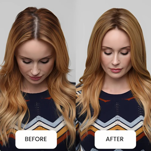 Small hair topper before and after shot by Dimples Hair.