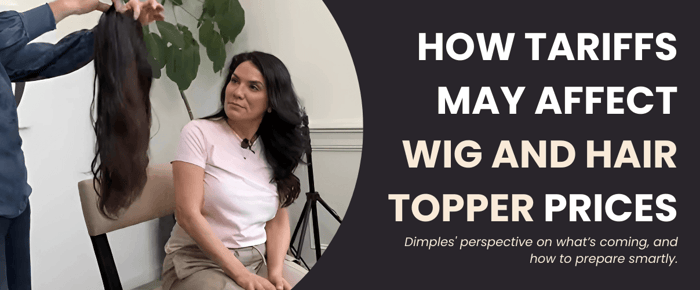 Image of hair topper being shown to a woman, with text saying 