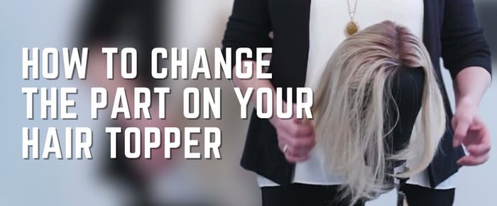 Hair stylist demonstrating how to change the part on your hair topper from  left to right.