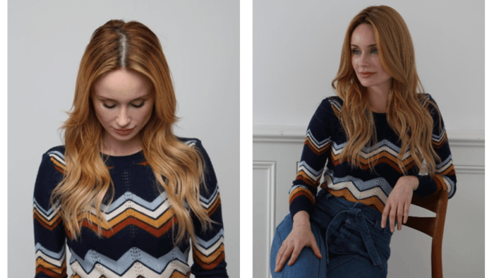 heat friendly synthetic hair topper before and after.