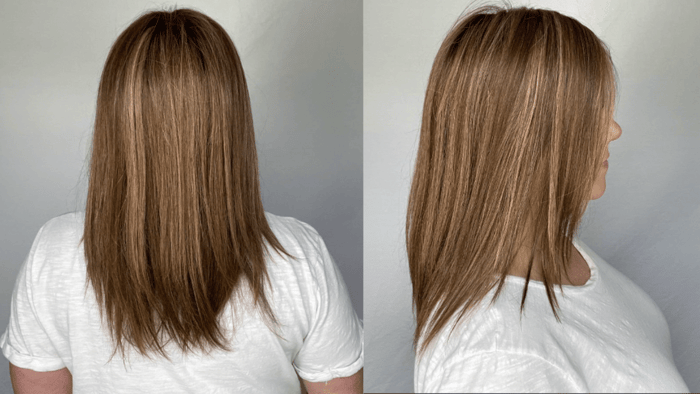 Lacie Rodriguez wearing the Clio 14 L French Hair Topper - Back and Side View