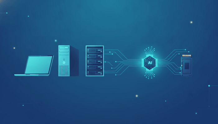 Illustration of AI chip demand pulling resources away from business hardware like laptops, servers, and storage