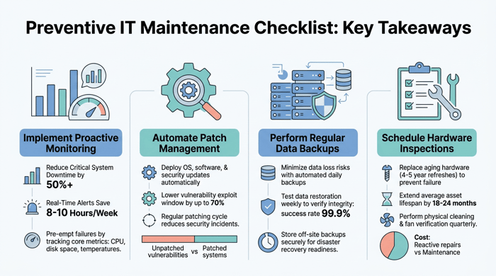 Preventive IT Maintenance Checklist to Reduce Downtime infographic
