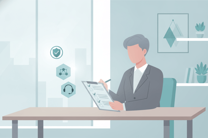 Business owner scoring a managed IT provider against an evaluation checklist