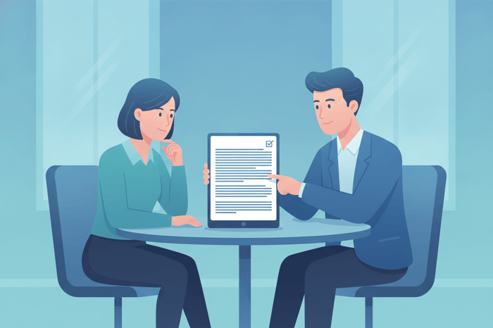 Two professionals reviewing a service agreement together