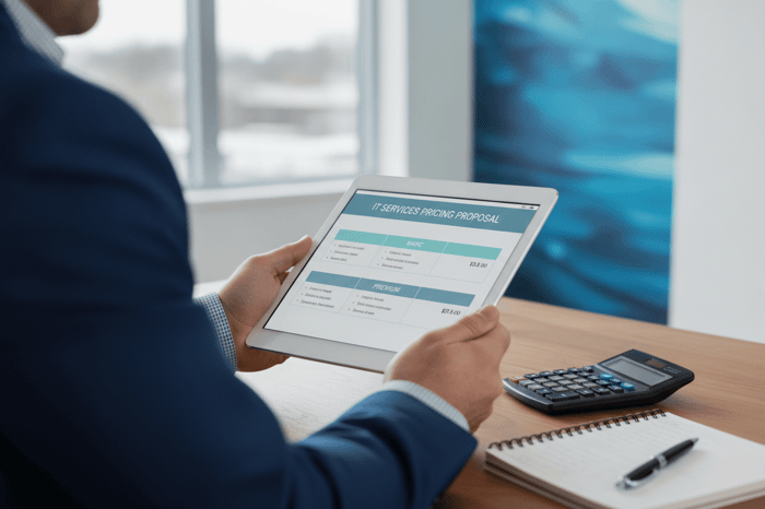 Business owner reviewing an outsourced IT services pricing proposal
