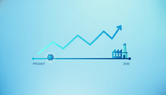 Illustration of a multi-year timeline showing rising hardware costs stretching toward 2030
