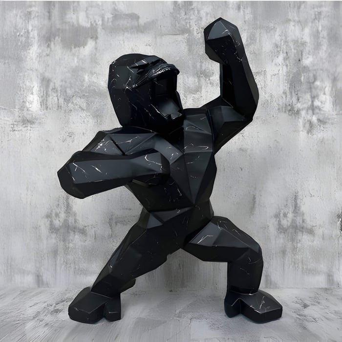 165cm Giant Black Stone Gorilla sculpture in luxury art gallery, showcasing bold modern design.